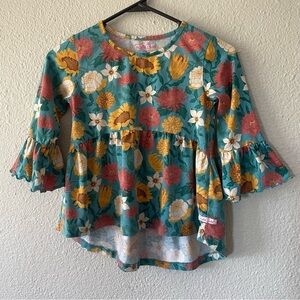 Ruffle Butts Floral Bella Top Kids Girls Size 8 Bell Sleeve Tunic Summer Cotton